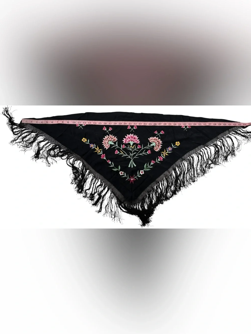 Women’s Black Colorful Floral Embroidered Fringe  Spanish Flamenco Piano Shawl